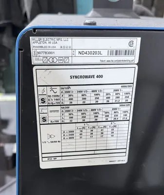 MILLER SYNCROWAVE 400 Tig Welders | T.R. Wigglesworth Machinery Co. (2)
