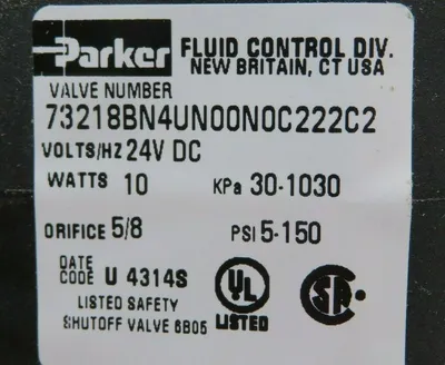 NEW PARKER 73218BN4UN00N0C222C2 VALVE 24V U4314S