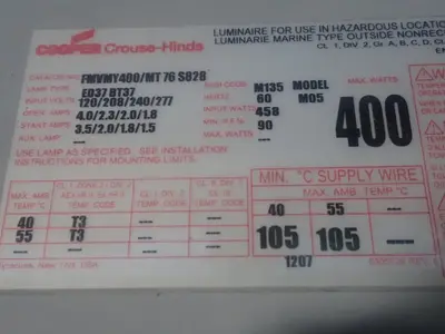 USED COOPERCROUSE HINDS FMVMY400/MT76S828