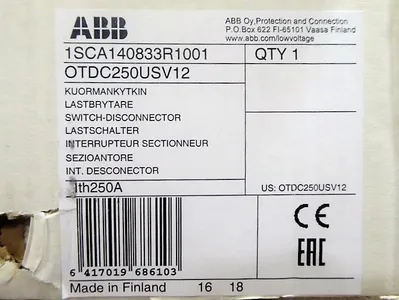 ABB OTDC 250USV12 General Purpose Switch 250A 1000VDC NEW NIB