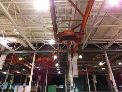 Cleveland Tramrail P&H 11 Ton Double Girder Underhung Bridge Crane 34' 10" Span