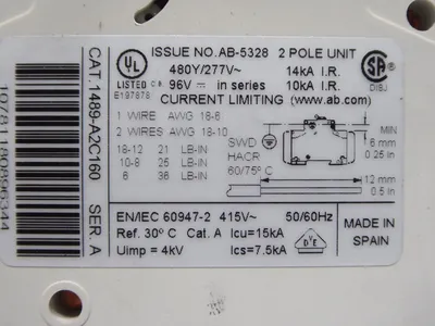 Lot of 4 Allen Bradley 1489-A2C160 Miniature Circuit Breakers 16A 480Y/277V Used