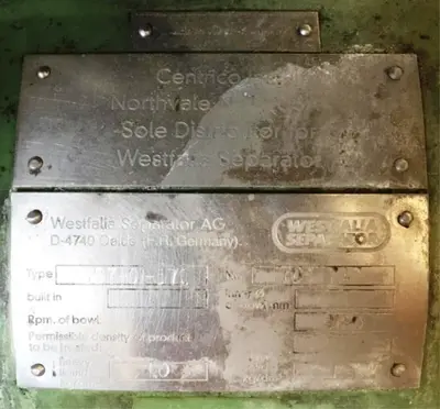 Westfalia SB 7-01-576 separator, 316SS.