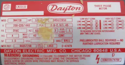 NEW DAYTON 3N472B ELECTRIC MOTOR 3/4HP 208-220/440 3450RPM