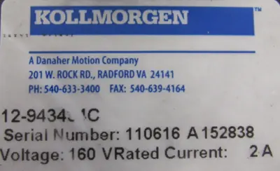 REFURBISHED KOLLMORGEN 12-943434C ACTUATOR 12943434C