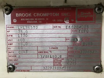 USED BROOK CROMPTON BC75HP