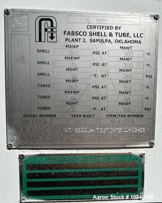 Used Fabsco 284 Sq Ft Horizontal Shell & Tube Heat Exchanger, Duplex 2205 Tubes, 2023
