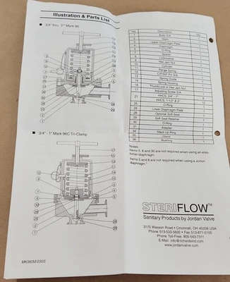 NEW Jordan Valve Steriflow 96-100-KIT-N