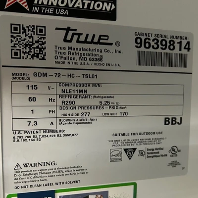 167-0566 True GDM-41CPT-48-HC-LD 2 Glass Door Cooler-Self Contained