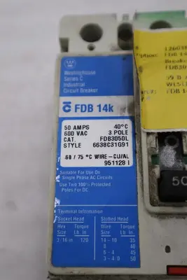 WESTINGHOUSE FDB3050L 50A 600VAC STOCK CC223