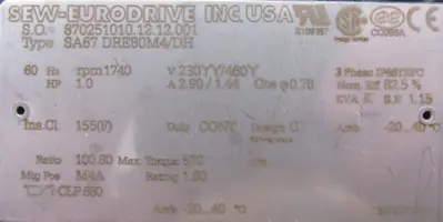 NEW SEW EURODRIVE SA67-DRE80M4/DH GEAR MOTOR 100.80:1 SA67DRE80M4DH