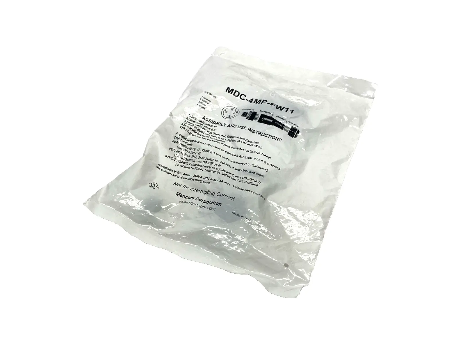 MDC-4MP-FW11 | Mencom  Field Wireable Connector Micro-DC M12 Male 4-Pin 5-10mm PG11 - New