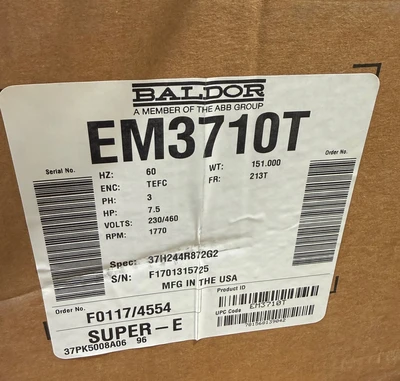 7.5  hp Baldor Electric Motor, new surplus, Frame 213T, 1770 RPM, qty.. 2