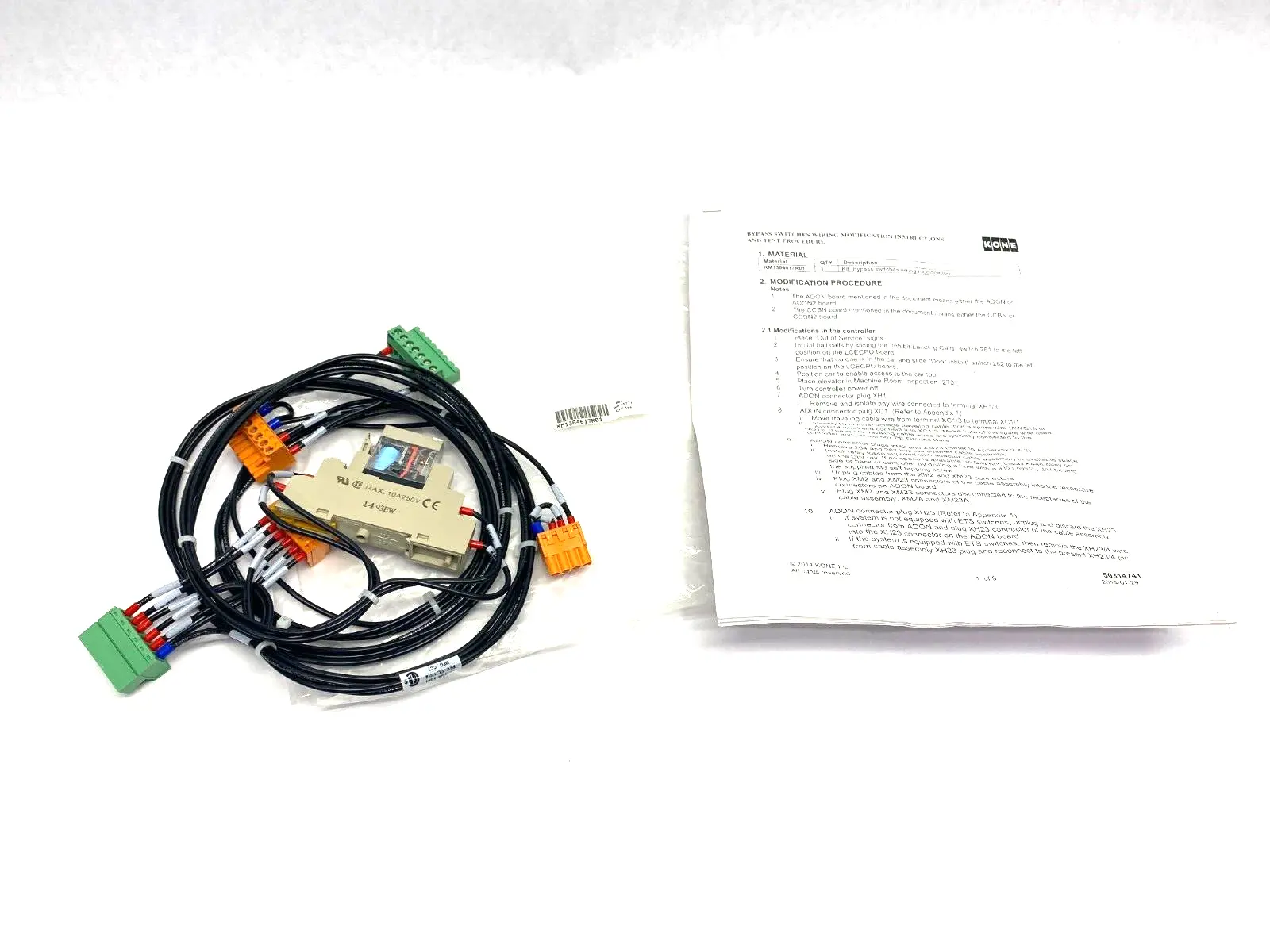 USED KONE BYPASS SWITCH WIRING HARNESS MODIFICATION