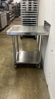 Used Falcon Restaurant Supply Used 24" X 30" Stainless Steel Table with Shelf and Casters Food Prep Tables Illinois US | Falcon Restaurant Supply #1374765