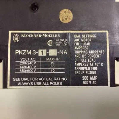 USED KLOCKNER MOELLER PKZM3-1-NA