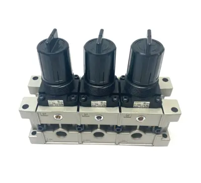 USED SMC MODULAR 3-REGULATOR MANIFOLD 1/4" NPT