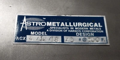 Astro Metallurgical ACX 4/12/18 Heat Exchanger 75 PSIG @ 100F Rating
