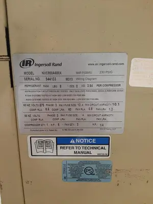 USED INGERSOLL RAND – NVC800A600 REFRIGERATED AIR DRYERS, 800 CFM