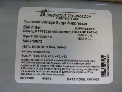 Used INNOVATIVE TECHNOLOGY INC FPTE080-NN400 Misc Electrical & Power Parts Michigan US | Ideal Machinery #1318533