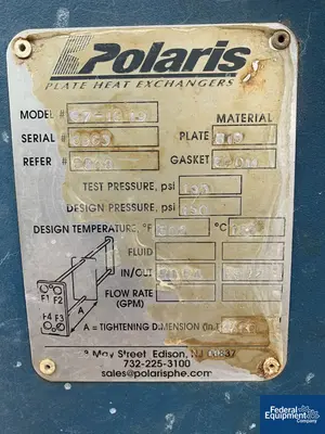 USED Polaris Plate Heat Exchanger 13.45 Sq Ft Polaris Plate Heat Exchanger, 316 S/S, 150#