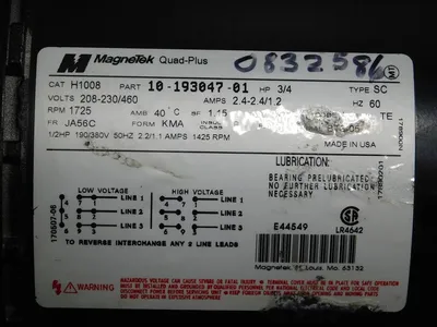 MagnetTek 10-193047-01 Quad-Plus Motor 3/4 HP 208-230/460 1725RPM Used