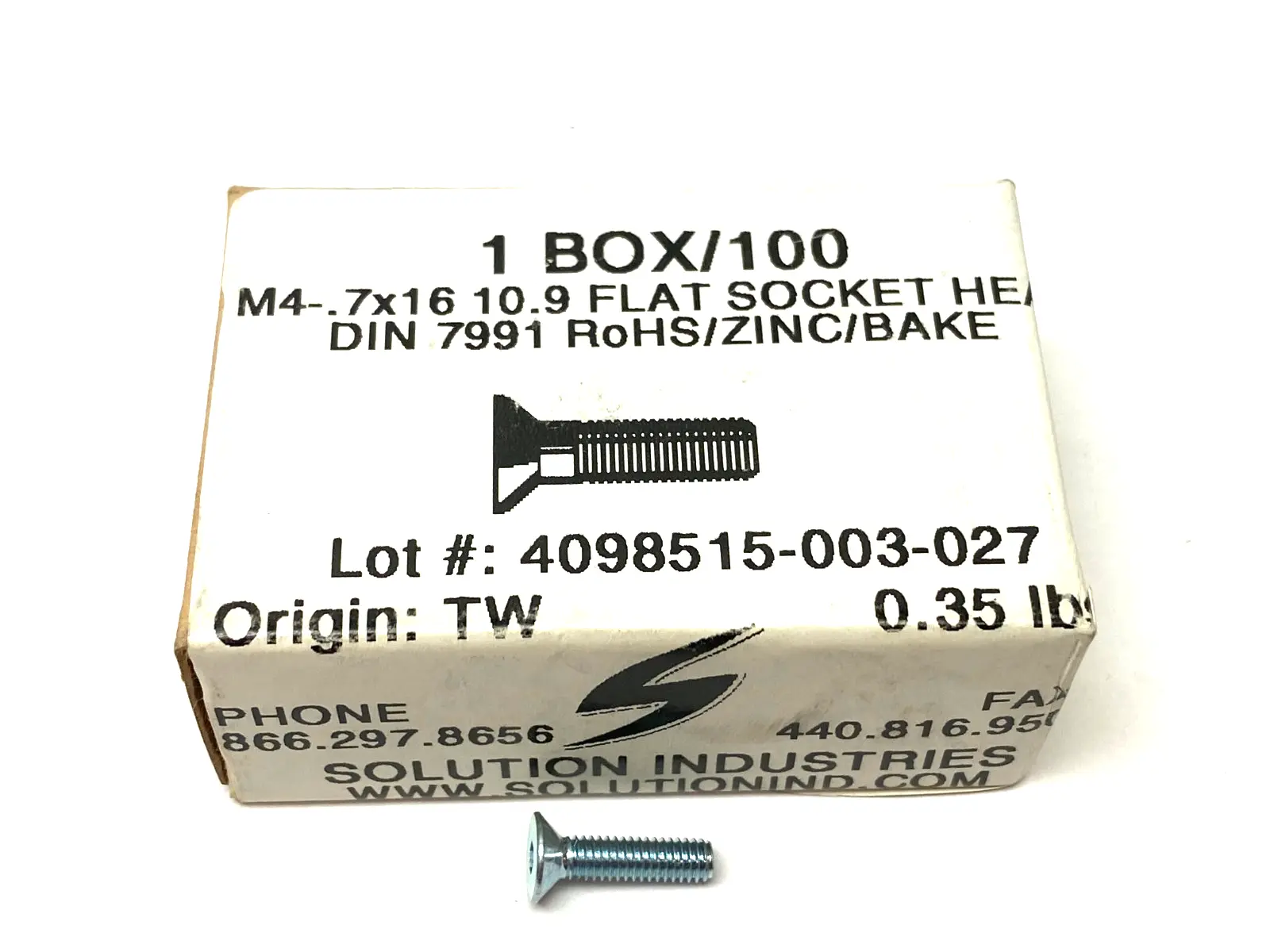 New | in-Stock SOLUTION INDUSTRIES M4-.7X16 10.9 FLAT HEAD SOCKET SCREW DIN 7991 Nuts & Screws | Maverick Industrial Sales #1112479