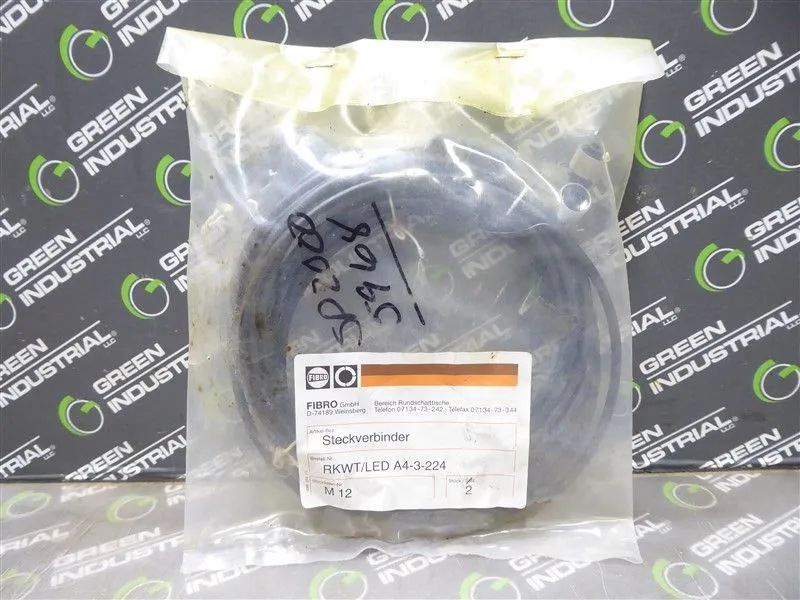 Lot of 2 Fibro RKWT/LED A4-3-224 Sensor Cables New