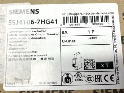 NEW SIEMENS MINIATURE CIRCUIT BREAKER 1-POLE 240V 6A