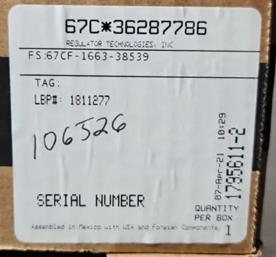 Emerson Fisher 67CFR -1663-38672 Pressure regulator 250 psi Loc6C5