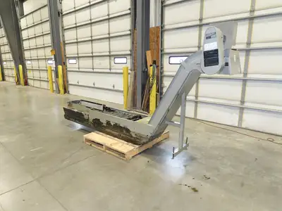 Enomoto Hinge Belt CNC Chip Conveyor 16"x 88" Infeed 46" Discharge 220V 3PH