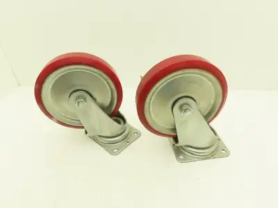 200x42mm 8" Red Polyurethane Swivel Plate Caster Wheel w/Brake J-200S  Lot of 2