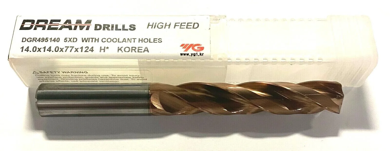 YG-1 14mm Solid Carbide Drill 5xD H-Coating Coolant Hole Dream Drill 140° 3FL