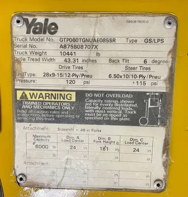 Used 2000 YALE GTP060TG Internal Combustion Forklifts: Pneumatic Tire Texas US | TB Forklifts #1274985