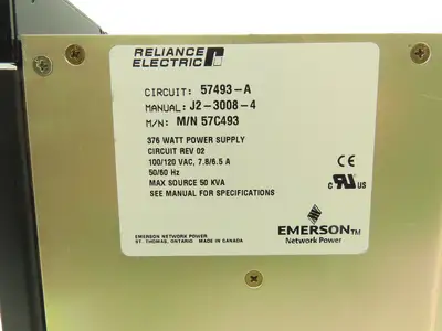 Reliance Electric 57493-A Slot Rack Power Supply 376 Watt Reltec Lorain ES371AMB