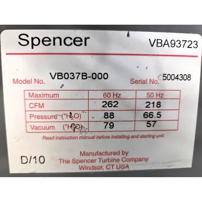 Used SPENCER TURBINE COMPANY VB037B Blowers West Virginia US | JM Industrial #1445883
