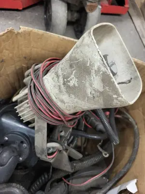Box of Used Industrial Barcode Scanners and Automotive Parts