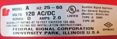 NEW FEDERAL SIGNAL A-120 ELECTROMECHANICAL 120VAC A120