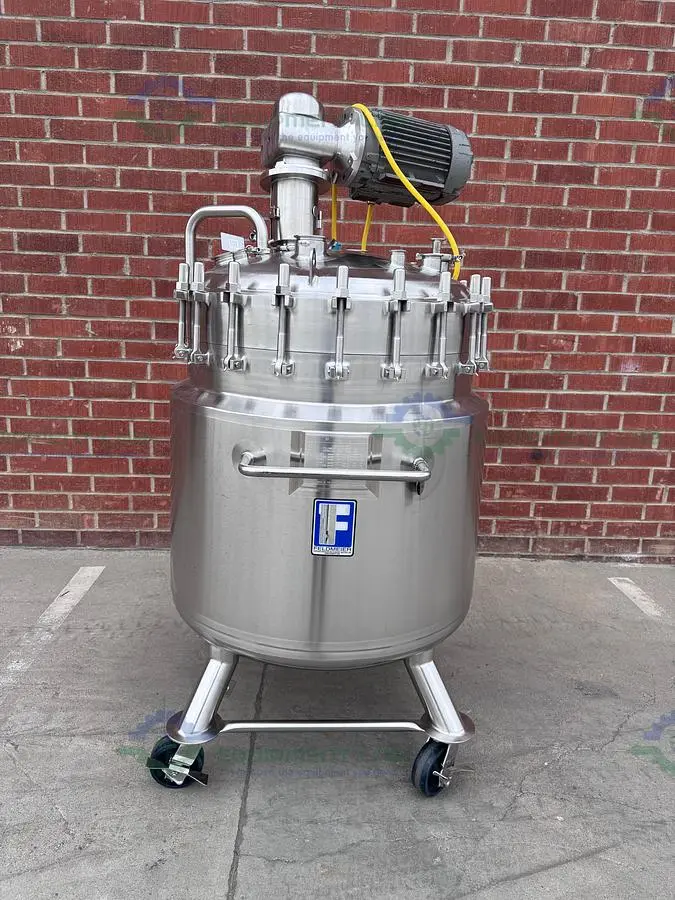 USED FELDMEIER 400 LITER STAINLESS STEEL JACKETED REACTOR 100 PSI/FV W/ 3 HP MOTOR