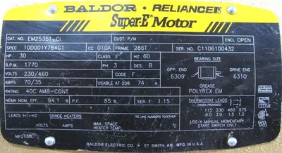 NEW BALDOR EM2535T-CI MOTOR 30HP 1770RPM 230/460V 286T 1/2" KEY 1-7/8" DIA.