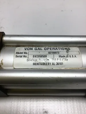 Von Gal 02106972 Operations Double-Acting Pneumatic Cylinder 250 PSI