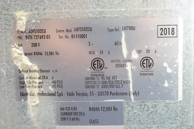 2018 ELECTROLUX 10 PAN ELECTRIC AIR-O-CHILL REACH IN BLAST CHILLER /FREEZER MODEL A0FS102CU