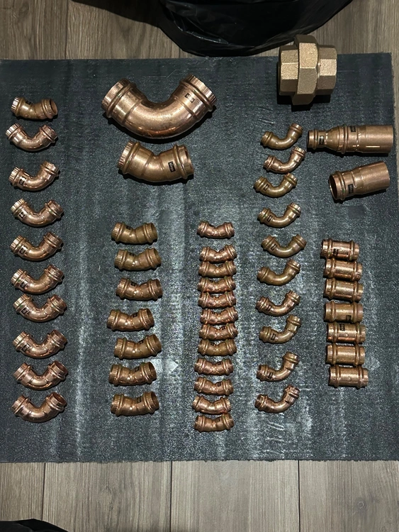 New | in-Stock Viega Copper Press Fittings Lot 43pc 1/2-1in 90° Elbows Couplings Unions Adapters HVAC Parts and Equipment US | USA supplier #1279078