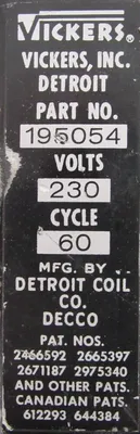 NEW VICKERS 195054 SOLENOID COIL 230V