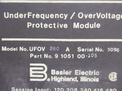 Basler Electric UFOV260A UnderFrequency / Overvoltage Protective Module Used