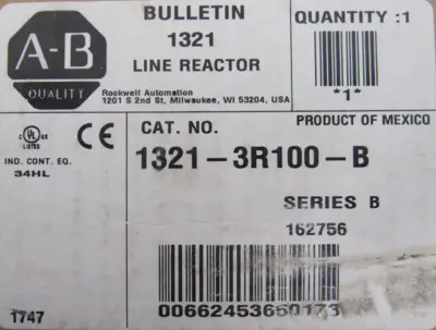 ALLEN BRADLEY 1321-3R100-B LINE REACTOR SER.B 13213R100B 162756 NEW SURPLUS