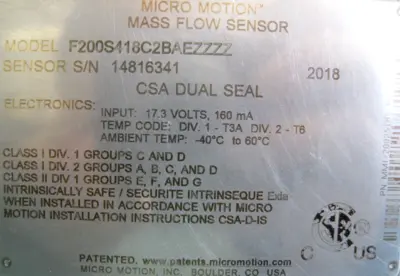 2" 150# Micro Motion F200 Sensor 800 Enhanced Core Processor CALIBRATED P13