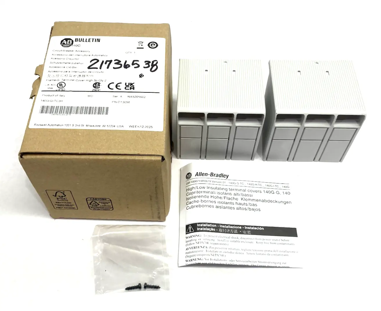 New | in-Stock Allen-Bradley Ser. A Terminal Cover for MCB G-Frame 3-Pole 2-PACK Terminal Blocks Michigan US | Maverick Industrial Sales #1465248