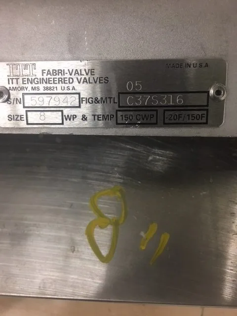 Fabri-Valve 8"-150 Knife Gate Valve Hand Wheel Operated