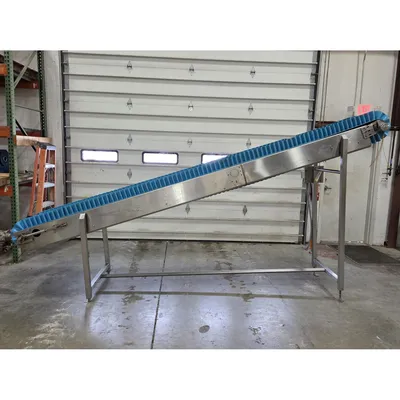 Used Stainless Steel Cleated Slider Bed Incline Belt Conveyor - 15"W X 13.5' L